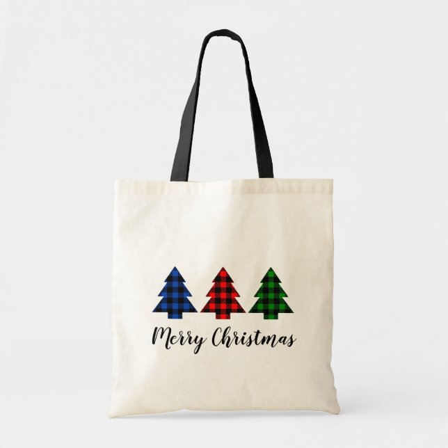 Buffalo Plaid Christmas Trees Tote Bag (Front)