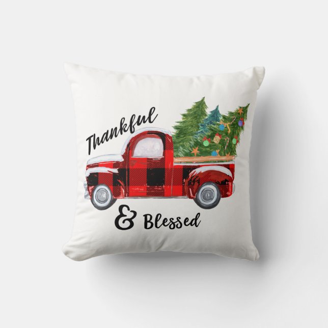 Buffalo Plaid Christmas Truck Cushion (Front)