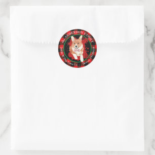 Buffalo Plaid Corgi Dog Return Address Classic Round Sticker
