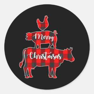 Buffalo Plaid Cow Pig Chicken Farm Animal Classic Round Sticker