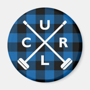 Buffalo Plaid Crossed Brooms Magnet - Blue