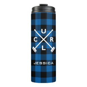 Buffalo Plaid Crossed Brooms Thermal Tumbler Blue