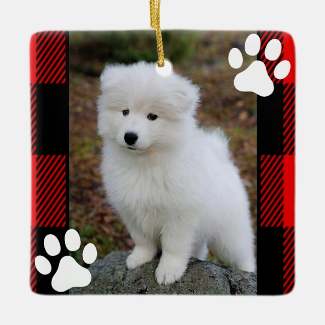 Buffalo Plaid Custom Dog Pet Photo  Ceramic Ornament (Front)