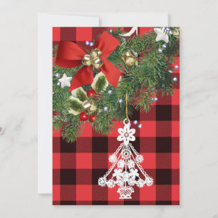 Buffalo Plaid Custom White Christmas Tree Holiday Card