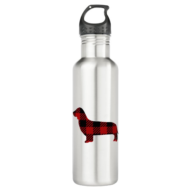 Buffalo Plaid Dachshund 710 Ml Water Bottle (Front)