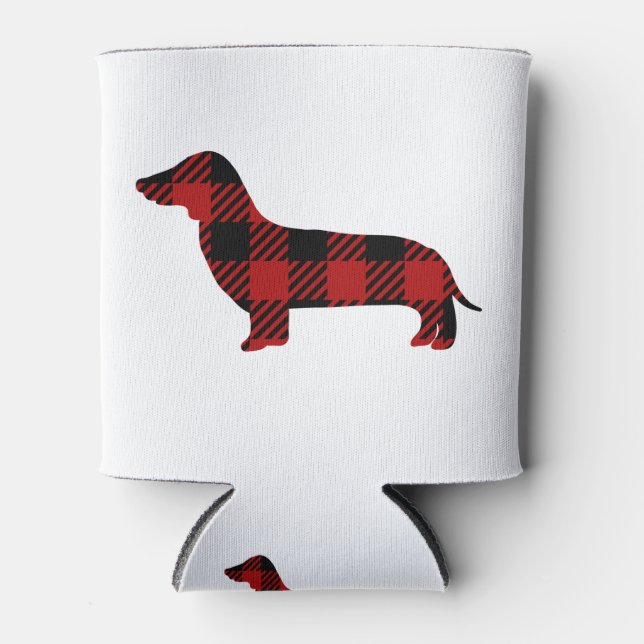 Buffalo Plaid Dachshund Can Cooler (Front)