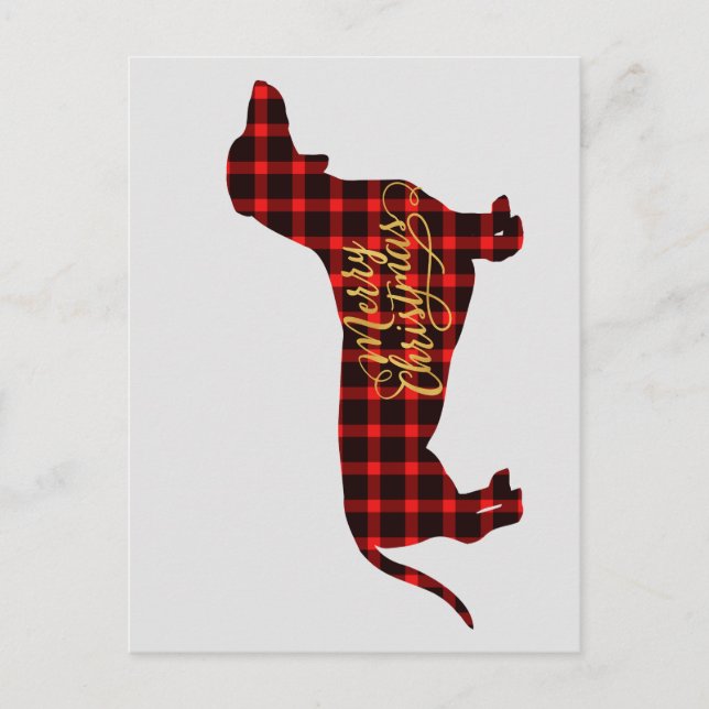 Buffalo Plaid Dachshund Christmas Postcard (Front)