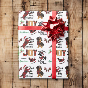 Buffalo Plaid Dachshund Dog Christmas Joy Wrapping Paper