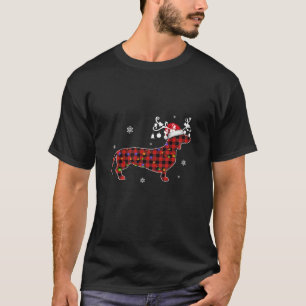 Buffalo Plaid Dachshund Reindeer Christmas Lights T-Shirt