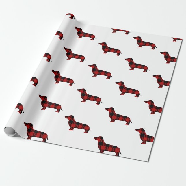 Buffalo Plaid Dachshund Wrapping Paper (Unrolled)