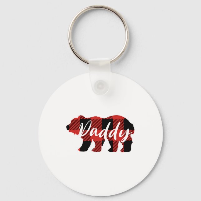 Buffalo Plaid Daddy Bear Fathers Day Gifts  Key Ring (Front)