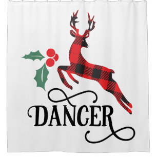 Buffalo Plaid Dancer Reindeer Shower Curtain