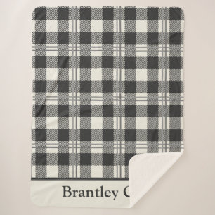 Buffalo Plaid Dark Grey and Buttercream Name Sherpa Blanket