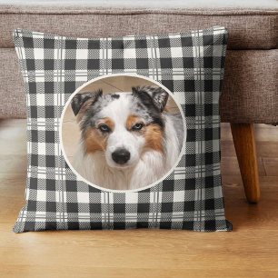 Buffalo Plaid Dark Grey and Buttercream Photo Cushion