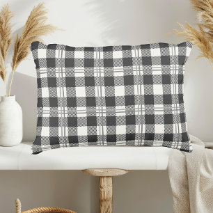 Buffalo Plaid Dark Grey and Buttercream Plain Decorative Cushion