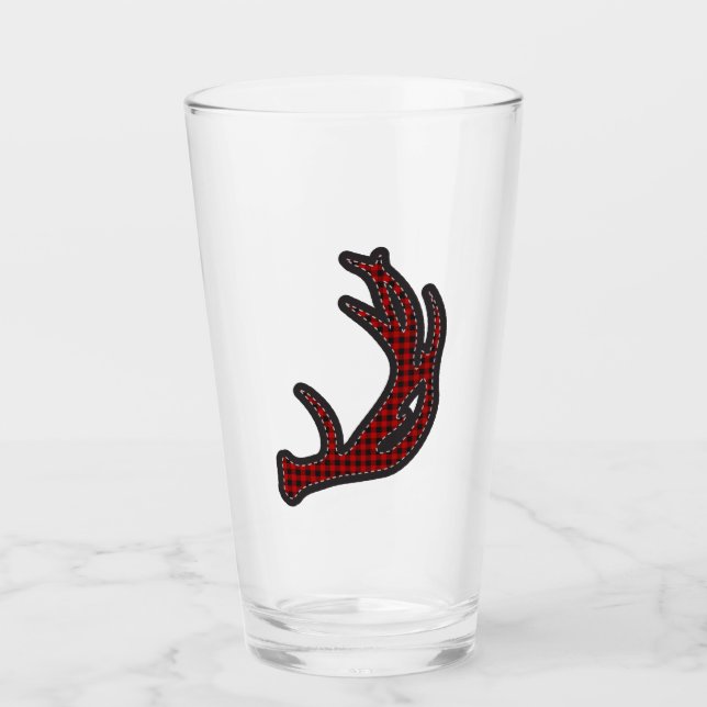 Buffalo Plaid Deer Antlers Scrapbook Motif Glass (Front)