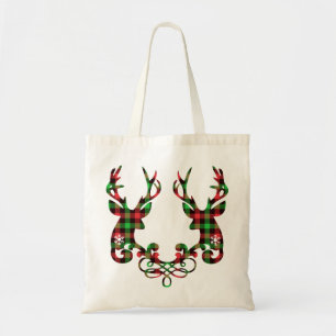 Buffalo Plaid Deer Deer Christmas Antlers Holiday Tote Bag