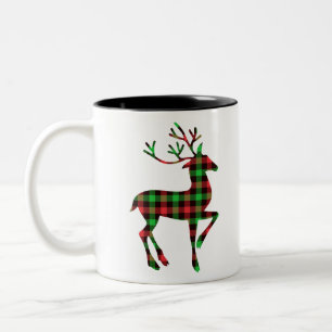 Buffalo Plaid Deer Deer Holiday Christmas 1 Two-Tone Coffee Mug