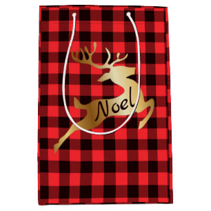 Buffalo Plaid Deer Gift Bag