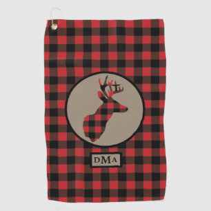 Buffalo Plaid Deer Head Monogram Golf Towel