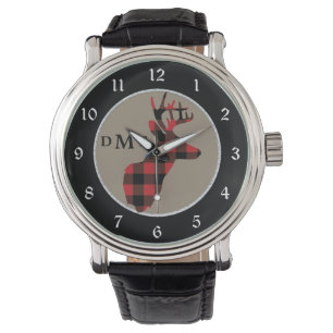 Buffalo Plaid Deer Head Monogram Watch