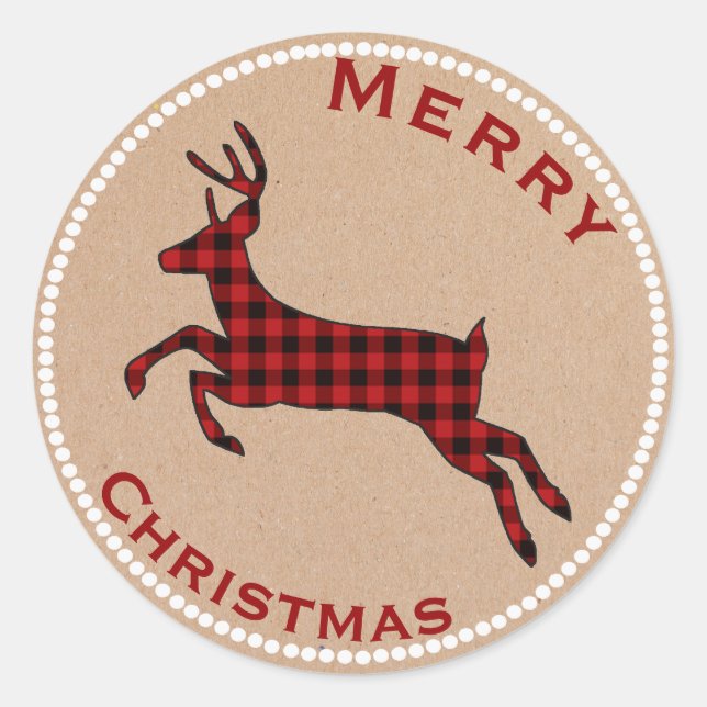 Buffalo Plaid Deer Holiday Stickers (Front)