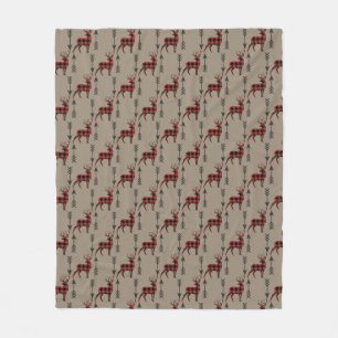 Buffalo Plaid Deer on Tan Pattern Fleece Blanket