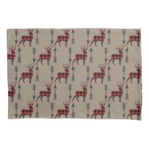 Buffalo Plaid Deer on Tan Pillowcase