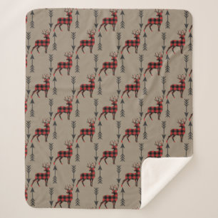 Buffalo Plaid Deer on Tan Sherpa Blanket