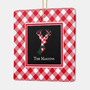 Buffalo Plaid Deer Personalised Christmas Ceramic Ornament