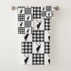 Buffalo Plaid Deer Rustic Woodland Pattern Bath Towel Set