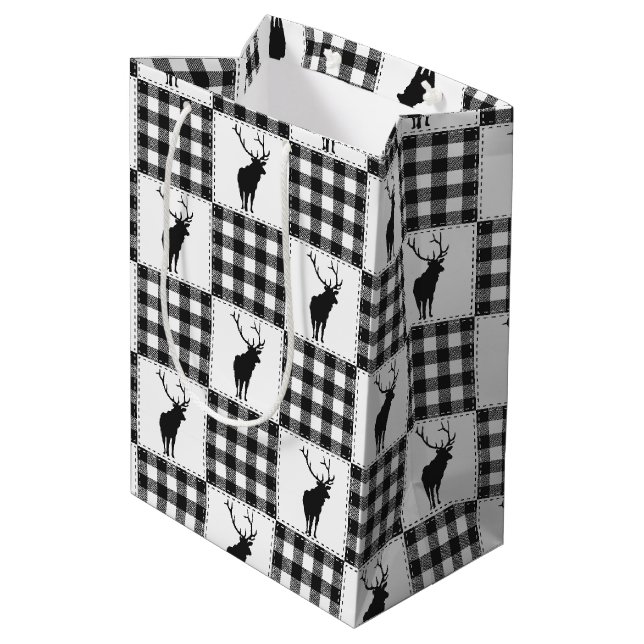 Buffalo Plaid Deer Rustic Woodland Pattern Medium Gift Bag (Back Angled)