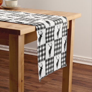Buffalo Plaid Deer Rustic Woodland Pattern Short Table Runner