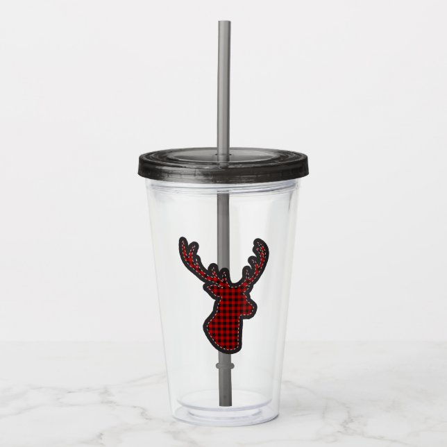 Buffalo Plaid Deer Scrapbook Motif Acrylic Tumbler (Front)