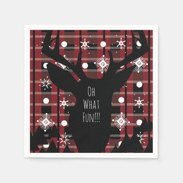 Buffalo Plaid Deer Snowflakes Christmas Party  Napkin (Front)