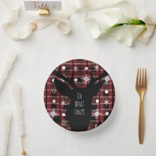 Buffalo Plaid Deer Snowflakes Christmas Party  Paper Plate