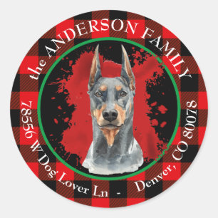 Buffalo Plaid Doberman Pinscher Return Address Classic Round Sticker