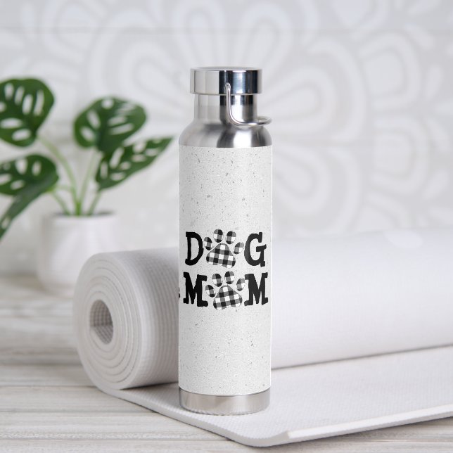 Buffalo Plaid DOG MOM Pawprints   Water Bottle (Yoga)
