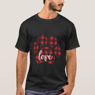 Buffalo Plaid Dog Paw Print Love T-Shirt