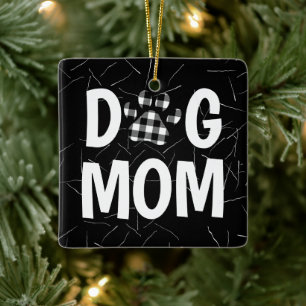 Buffalo Plaid Dog Pawprint with Dog Hair  Ceramic Ornament