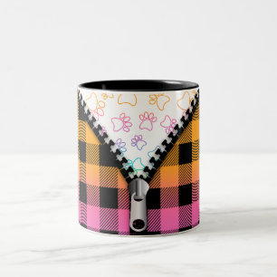 Buffalo Plaid Dog Paws  Two-Tone Coffee Mug