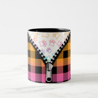 Buffalo Plaid Dog Paws  Two-Tone Coffee Mug