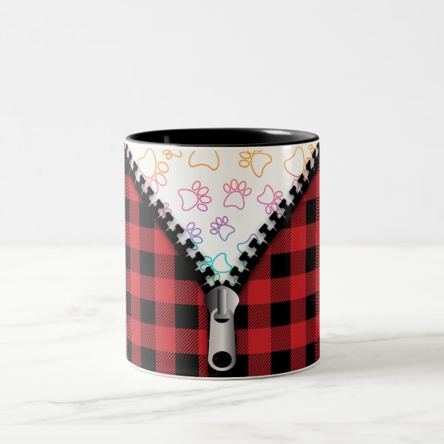 Buffalo Plaid Dog Paws Two-Tone Coffee Mug (Center)