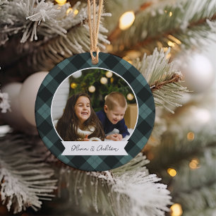 Buffalo Plaid Double Sided Personalised Photo Ceramic Tree Decoration