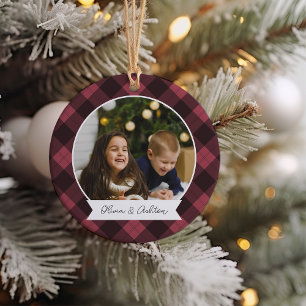 Buffalo Plaid Double Sided Personalised Photo Ceramic Tree Decoration