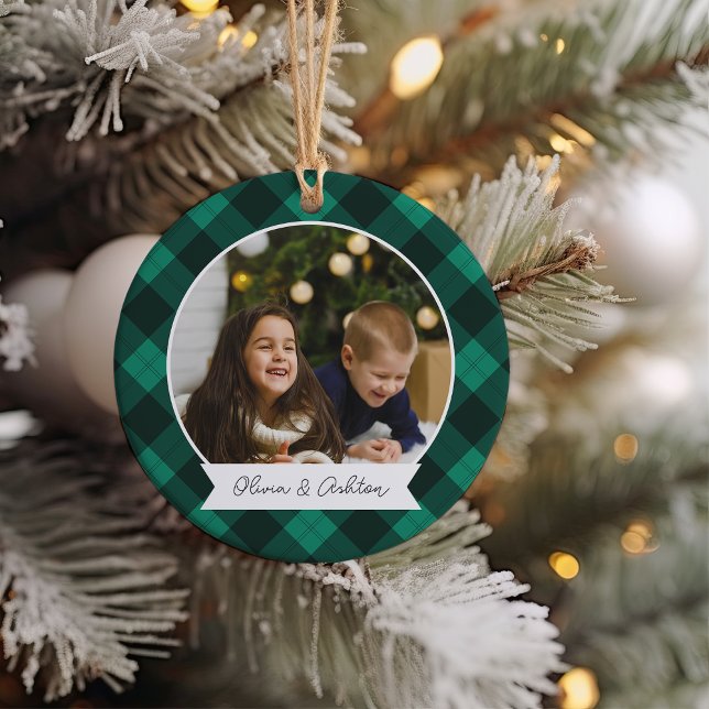 Buffalo Plaid Double Sided Personalised Photo Ceramic Tree Decoration (Creator Uploaded)