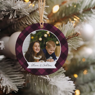 Buffalo Plaid Double Sided Personalised Photo Ceramic Tree Decoration