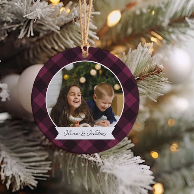 Buffalo Plaid Double Sided Personalised Photo Ceramic Tree Decoration (Creator Uploaded)