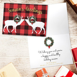 Buffalo Plaid Elk Christmas Wreath Custom Holiday Card