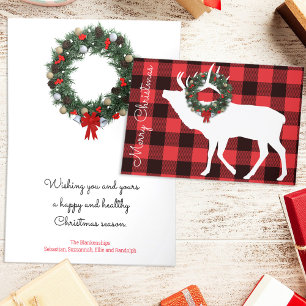 Buffalo Plaid Elk Christmas Wreath Custom Holiday Card